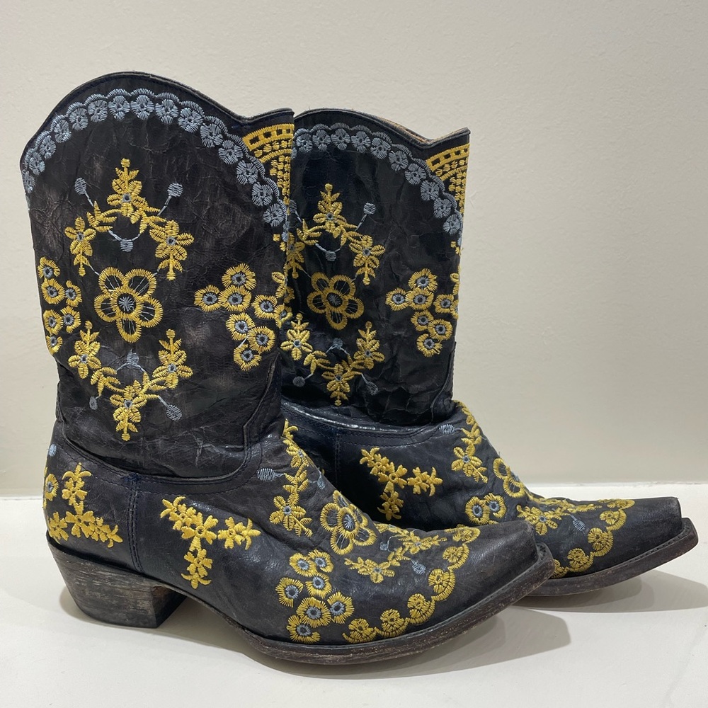 Old Gringo Black and Yellow Embroidered Heeled Boots